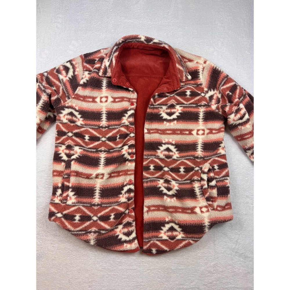 The Medium Company Reversible Shacket Womens Large Corduroy Sherpa Fleece Rust